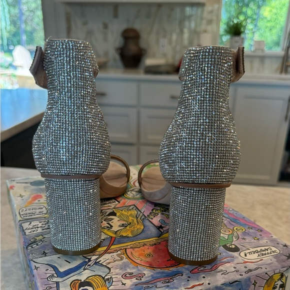 JEFFEREY CAMPBELL Womens Beige Rhinestone Laura Leather Heeled Sandal - Picture 10 of 11